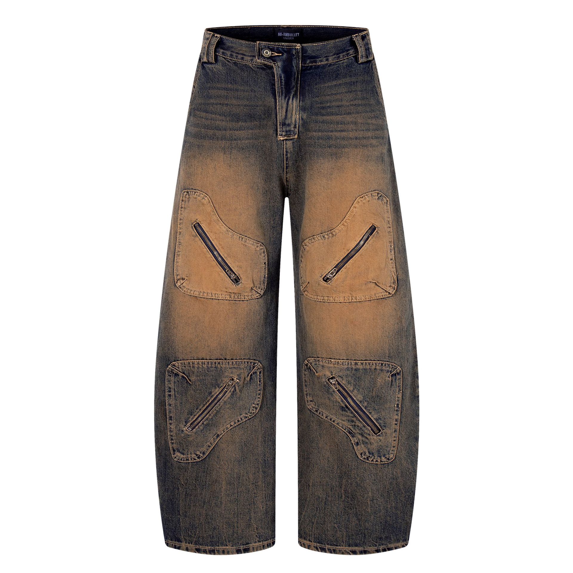 Men s American High Street RO Wind Rust Washed Jeans Loose Tooling Wide Leg Pants S