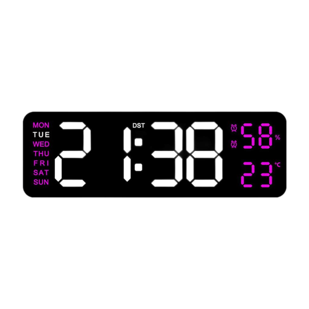 Digital Alarm Clock LED Display Memory Function 12/24H with Temperature Humidity Week Shows Plastic Desk Clock for Wall Hanging