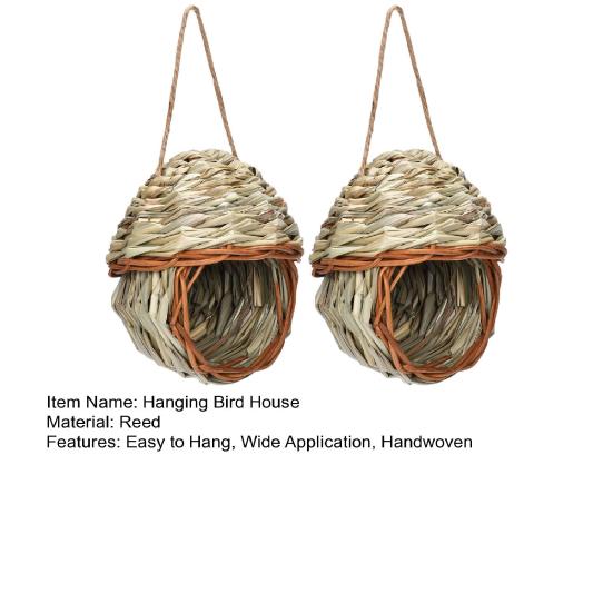 Handwoven Hanging Bird House Natural Reed Bird Hut Hanging Bird Nest House for Parrots Cockatiels Garden Yard Patio Terrace Indoor Decor