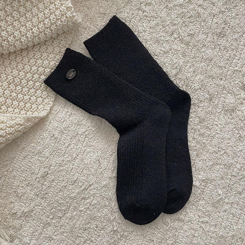 Egg Socks Wool Warm Solid Color Striped Mid-Leg Socks Korean Button Retro Versatile Cashmere Socks