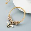 Gold Alloy Adjustable Bee Bracelet with Shiny Diamond Ball - Hot-Selling Pandora Style Jewelry