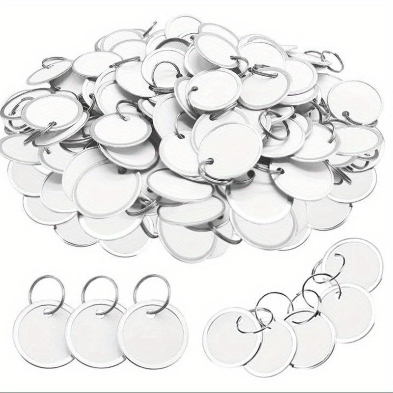 50pcs Round Paper Key Tags (White) – Metal Rim & Ring for Car Keys, Door Keys