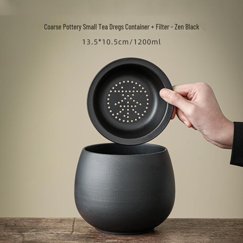 Large Ceramic Tea Waste Jar with Filter - Desktop Trash Can for Tea Dregs & Water Disposal