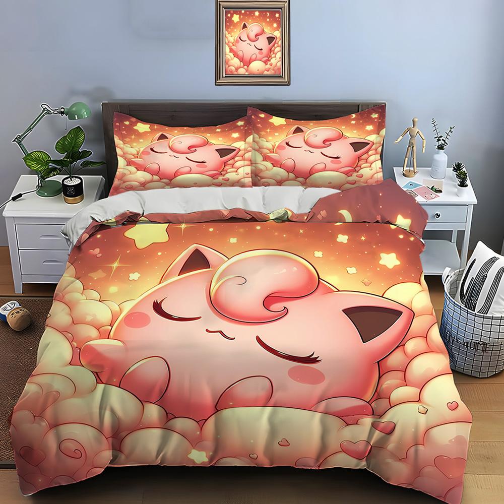 Pokemon Jigglypuff Print Bedding Set Duvet Cover 1 Duvet Cover 2 Pillowcases Adult and Children Bedding Set Luxury Birthday Gift