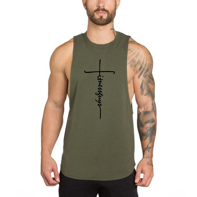 Muscleguys Mens Bodybuilding Fitness Tank Tops Gym Workout Muscle Sport Sleeveless Singlets Summmer Cool Cotton Breathable Loose T-shirts