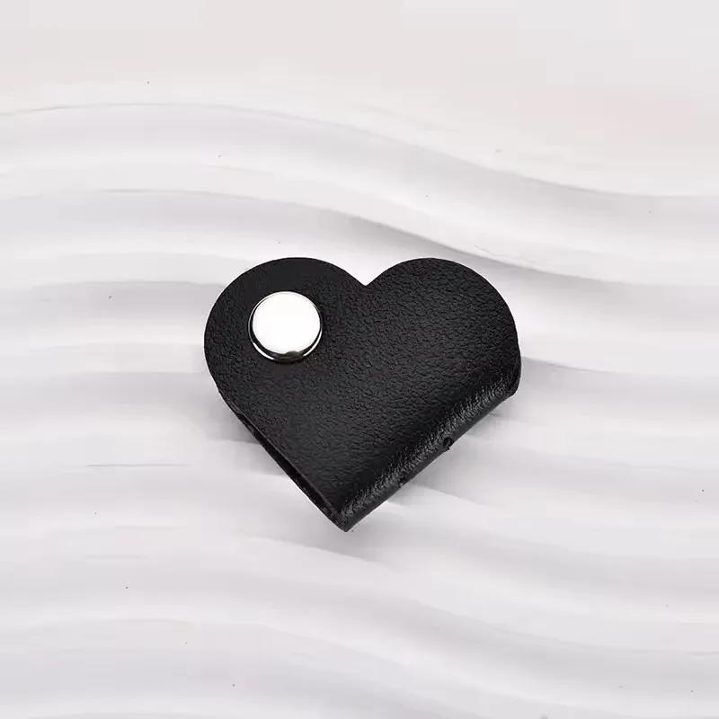 Multifunctional PU Leather Phone Data Cable Organizer Data Storage Heart-shaped Cable Clip Hub Wired Headphone Winding Clip2027