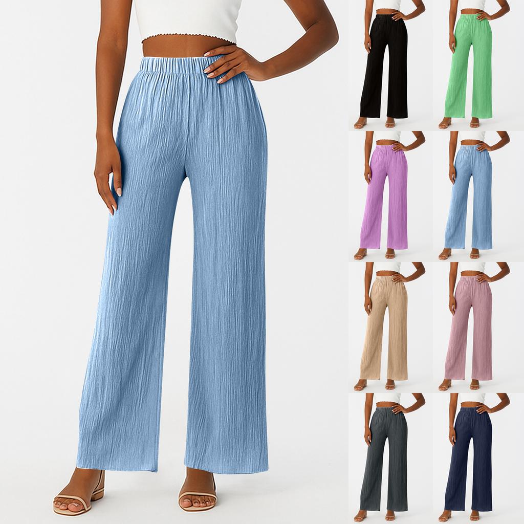 Womens Fashionable Solid Color Loose Fit High Waisted Straight Leg Casual Pants