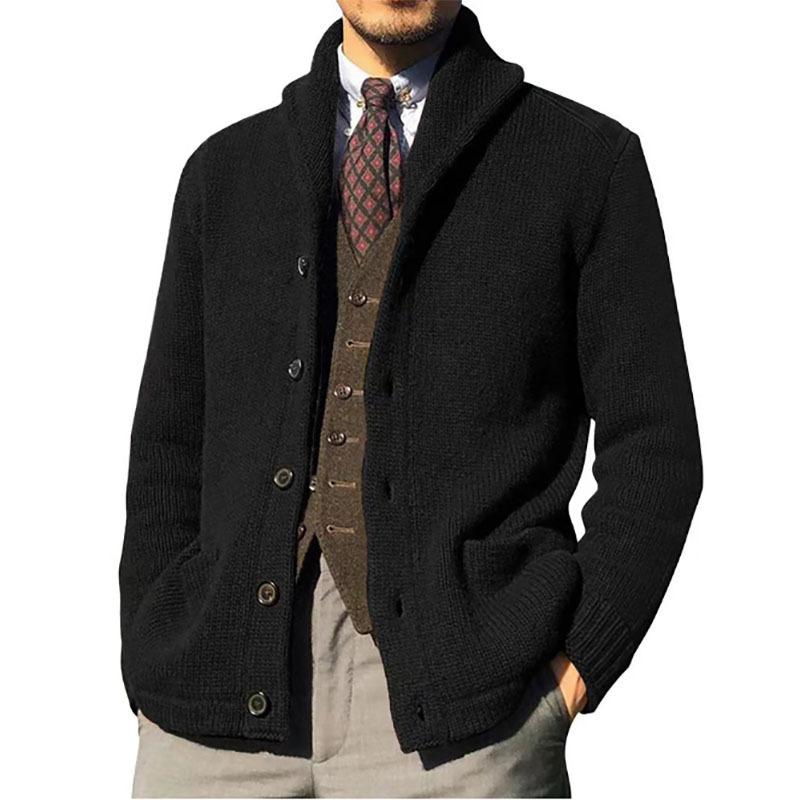 Men Knitted Coat Lapel Long Sleeve Pockets Thickened Cardigan Sweater Men Autumn Solid Buttons Placket Knitted Coat for Work
