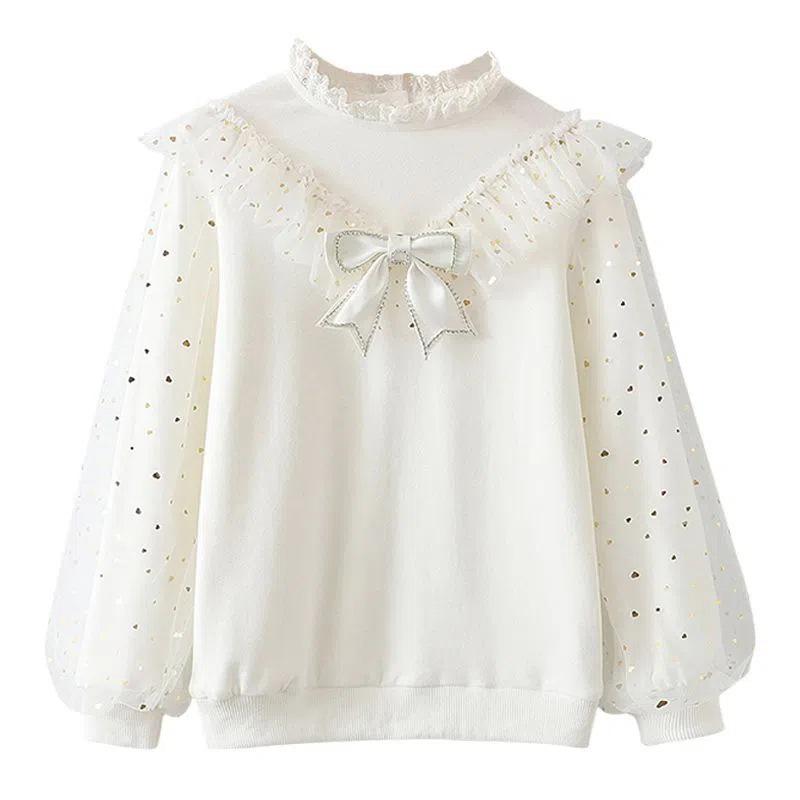 Girls' Princess-Style Lace Mesh Top - Spring/Autumn College Fashion