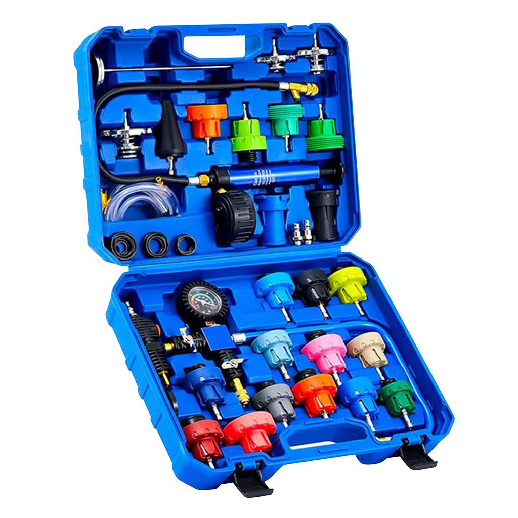 31 Pcs Radiator Cooling System Pressure Tester Kit Cooling System Water Tank Leak Test Detector Set for Cars Motorcycles Trucks
