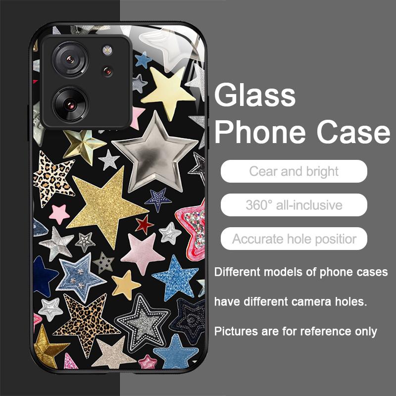 Tempered Glass Phone Case for Motorola Moto G85 G84 G75 G55 Edge 50 Fusion 40 Neo 30 Pro Luxury Retro Style Stars Moon Y2K Cover