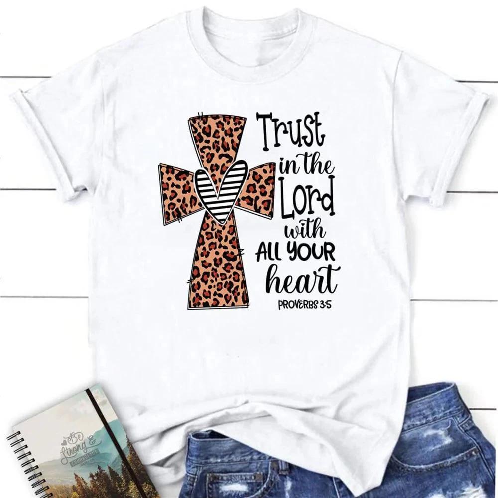 Christian T Shirt Trust In The Lord With All Your Heart Leopard God T Shirt S