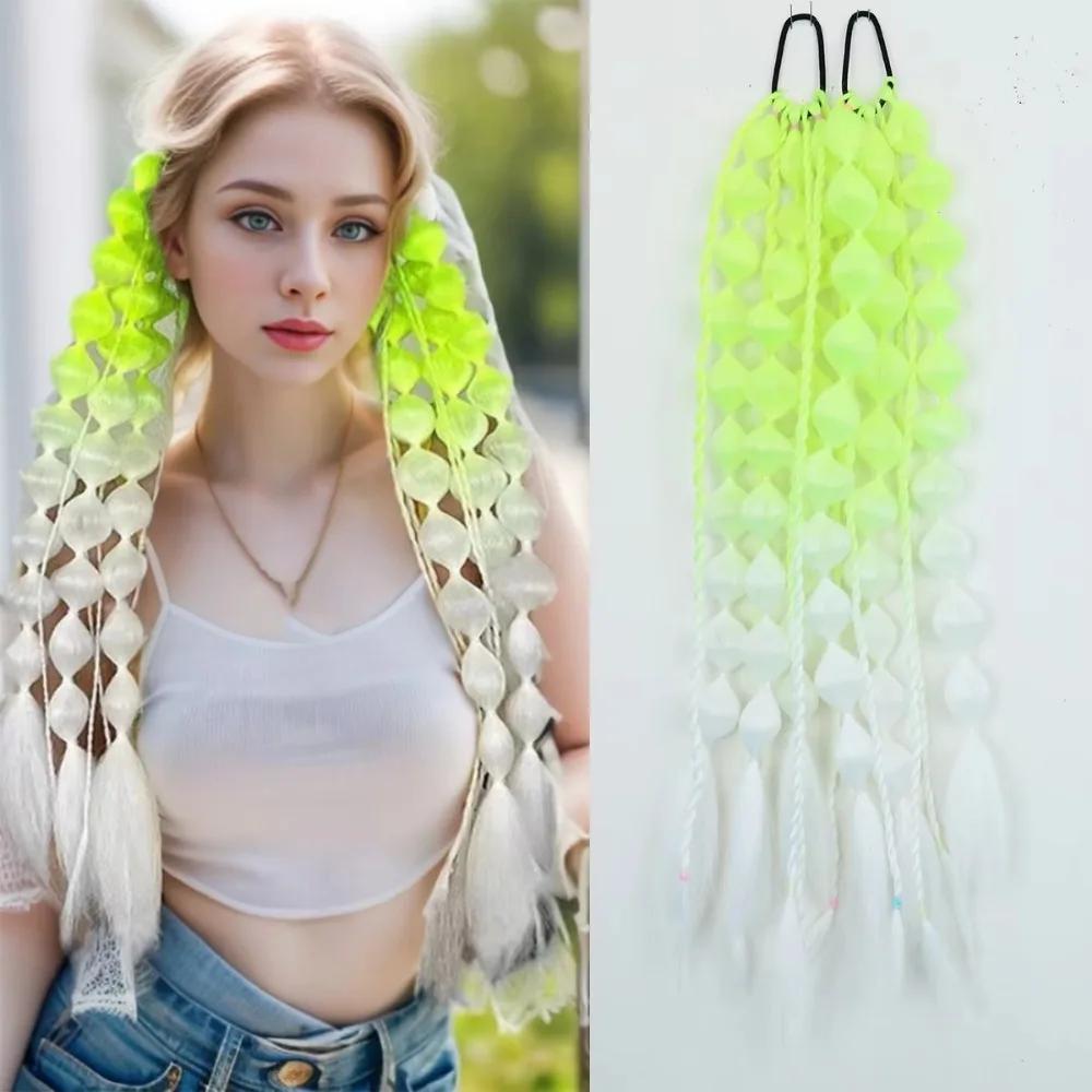 20" Colored Hair Extensions Lightweight with Hair Tie Kids Bubble Ponytail Extension Fashion Women Handmade Braided