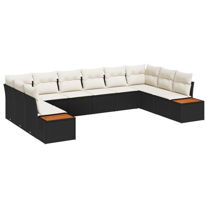 VidaXL Ensemble de Canapés de Jardin de 10 Pièces avec Coussins Noir Rotin Synthétique Acacia 3348173