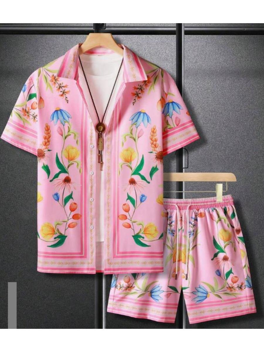 

Hawaiian Shirt Set Summer 3D Printed 5 Color Floral Pattern Shirt Shorts 2 Piece Stylish Casual Sun Beach Holiday Shirt Set 3XL