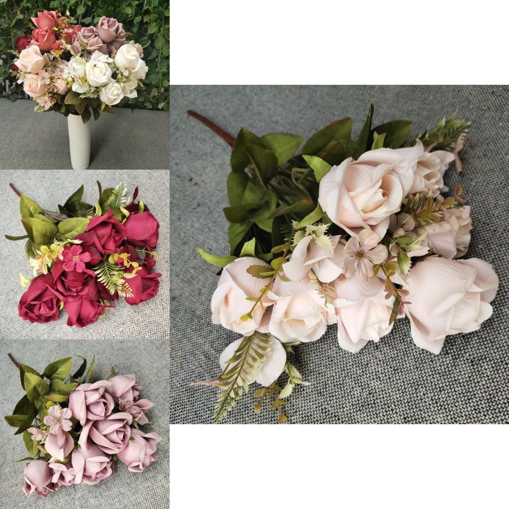 11 Head Polish Rose Buds Silk Flowers For Diy Wedding Decor Home Styling
