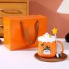 New 400ML Tea Mug Set with Lid Spoon for Water Juice Cute Cat Ghost Orange Halloween Ceramic Coffee Cup
