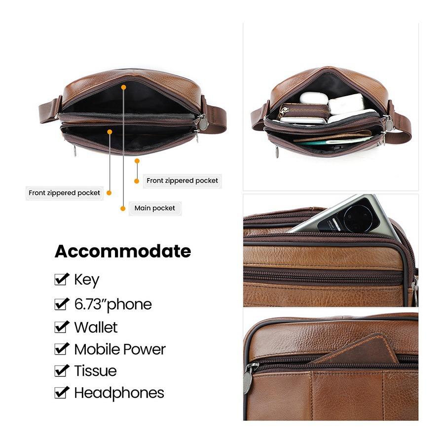 New business shoulder bag leather bag men's bag cowhide horizontal men's bag genuine leather casual messenger bag small backpack