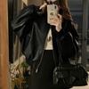 Black Retro Silhouette Leather Jacket Leather Jacket Women's Spring New Sweet Cool Style Locomotive Suit Baseball Jacket Top Trendy