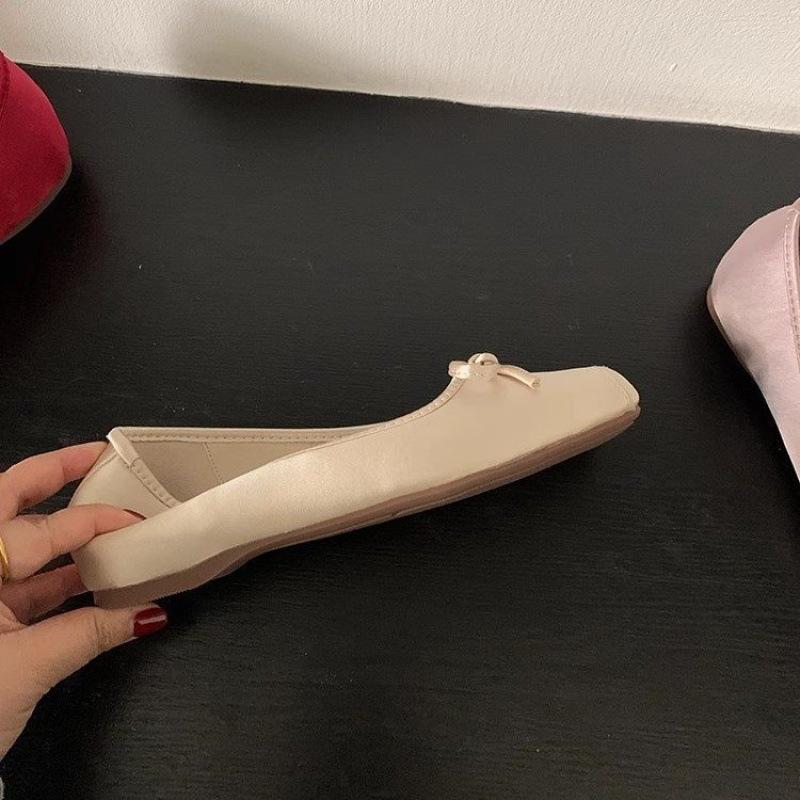 New single shoes ballet shoes spring and summer heightening shoes square head small blue bow women's shoes retro ladyshoes French