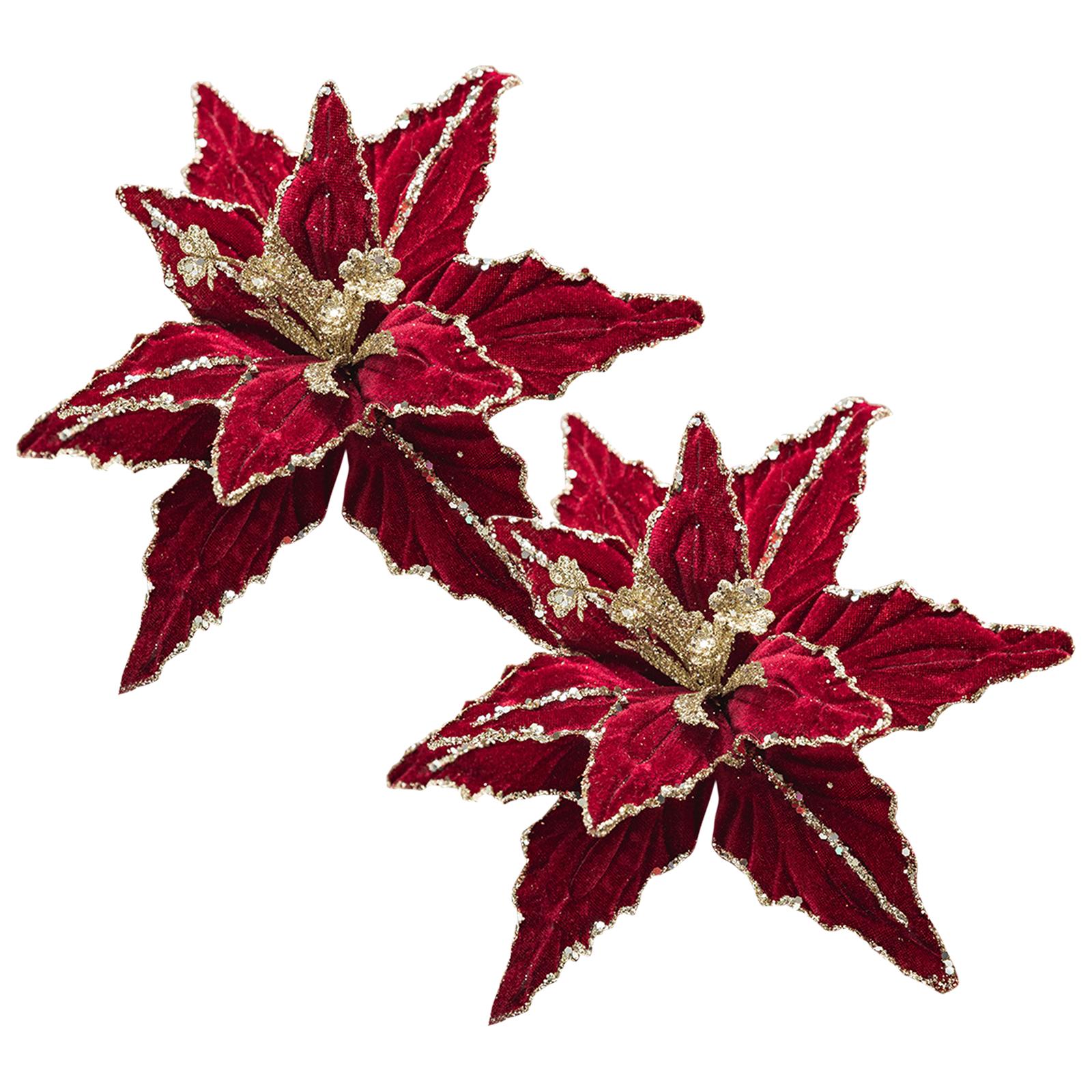 26cm Glitter Christmas Flower Glitter Red Velvet Cloth Simulation Flower Hanging Ornament Flower Hanging Ornaments