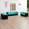 Garden Furniture Set, 7 Pcs, with Cushions, vidaXL Wicker Resin Black.