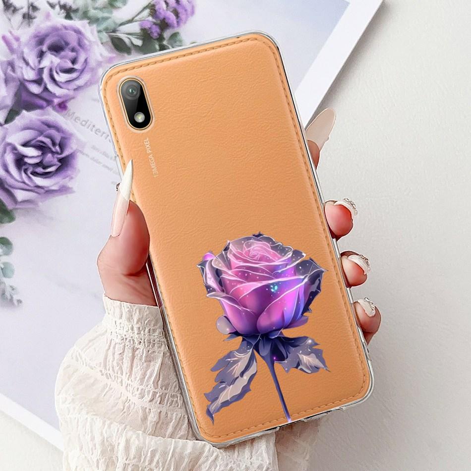 For Huawei Y5 (2019) Phone Case Y5 2019 AMN-LX9 Elegant Floral Cat Painted Soft Silicone Transparent TPU Cases