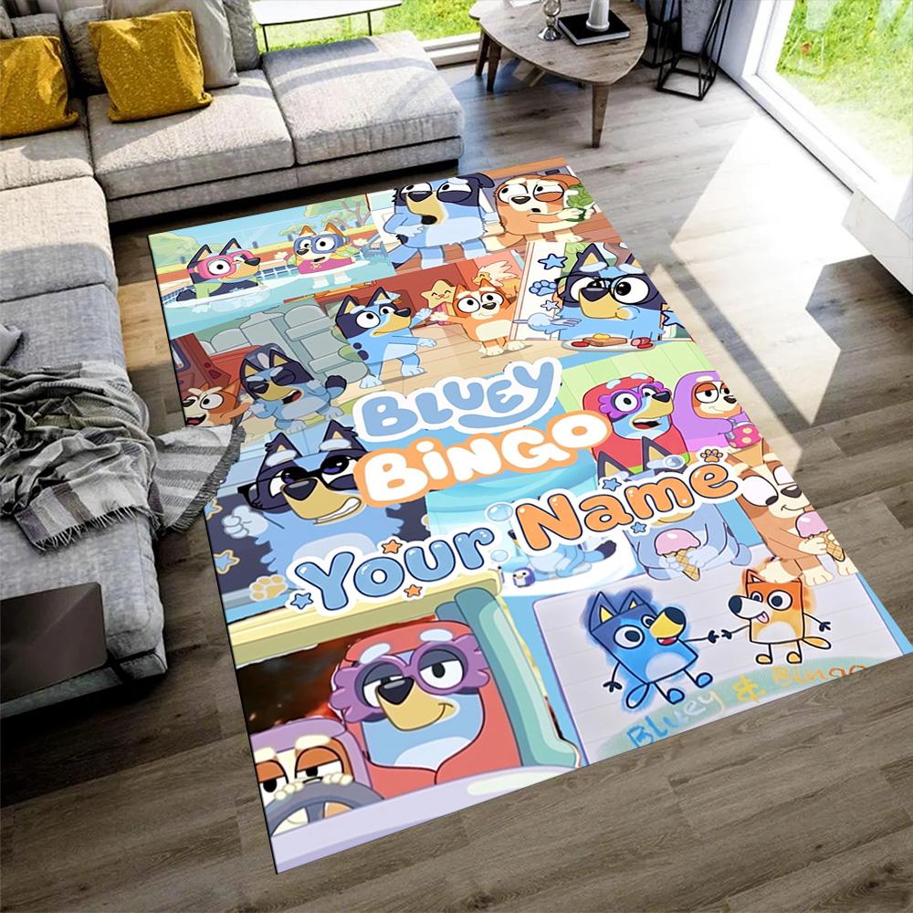 Bluey Customized Name Carpet Perfect for Game Room Dining Room Dormitory Kitchen Anti-slip Rug Decorate Offices Birthday/Christmas Gift