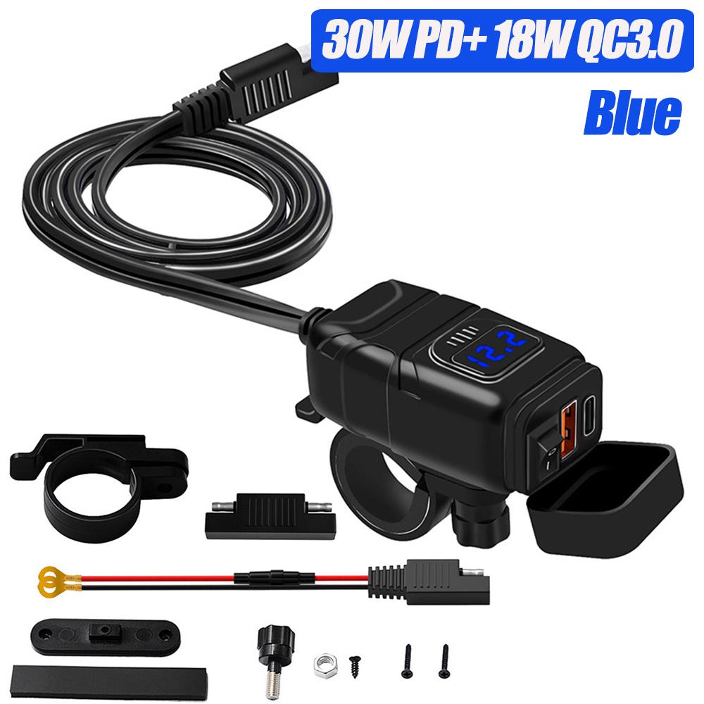 Moto Motocyklová USB Nabíječka QC3.0 PD Rychlé Nabíjení USB Rychlý Adaptér 12V Zásuvkový Adaptér s Voltmetrem Motocyklové Příslušenství