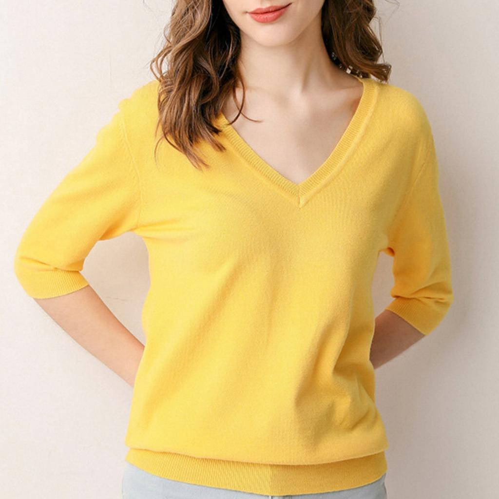 Fashion Women's Knitted V-neck Sweater Loose Bottoming Shirt T-shirt