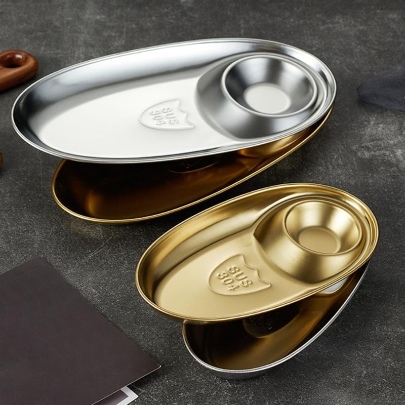 Elegant Gold Tone 304 Nonrust Steel Appetizer Dish Large Capacity Rusts Resistant For Gatherings And Restaurants