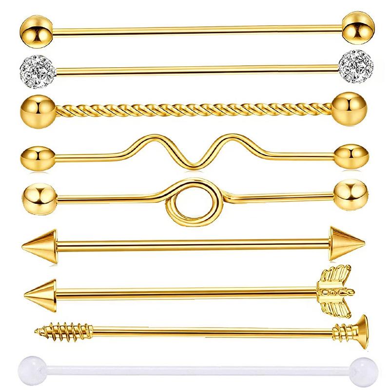 Arrow Screw Industrial Barbell Earrings for Double Ear Holes - European and American Popular Horizontal Bar Design