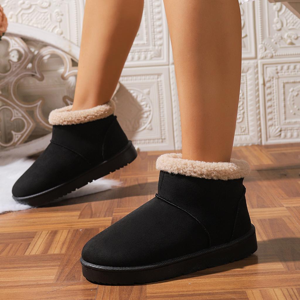 Thick-soled snow boots women's large-size solid color winter new cotton boots women's velvet thickened warm snow boots