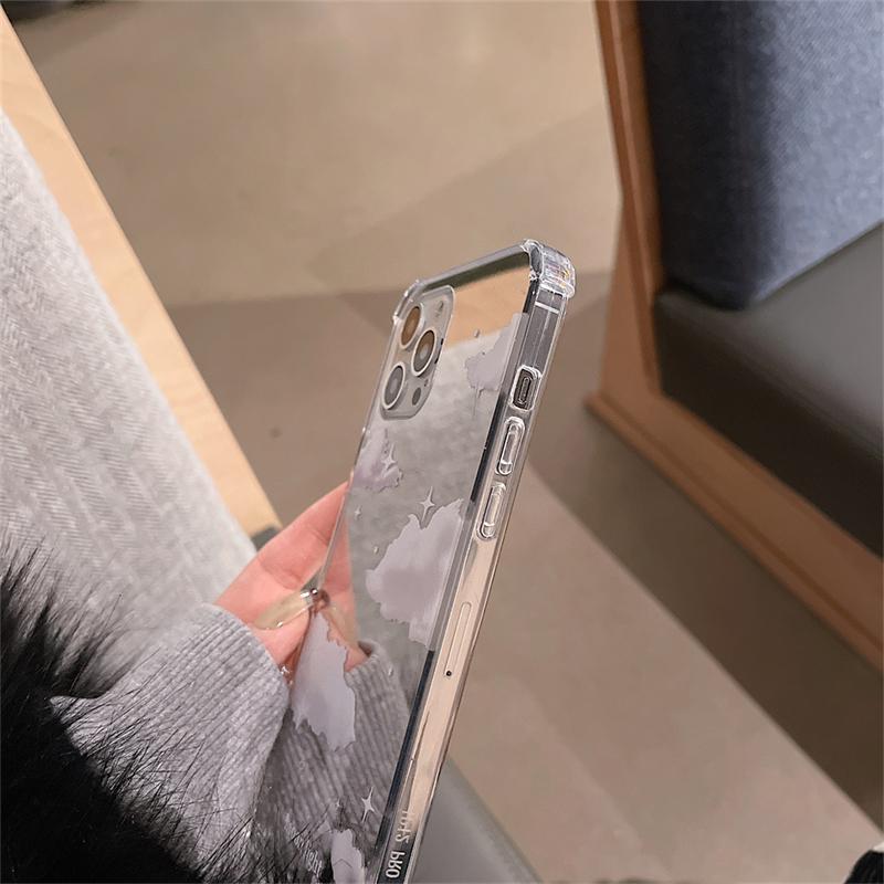 Korean Cute 3d White Clouds Mirror Stylish Phone Case For Iphone 13 12 11 Pro Xs Max X Xr 7 8 Plus Shockproof Soft Back Cover