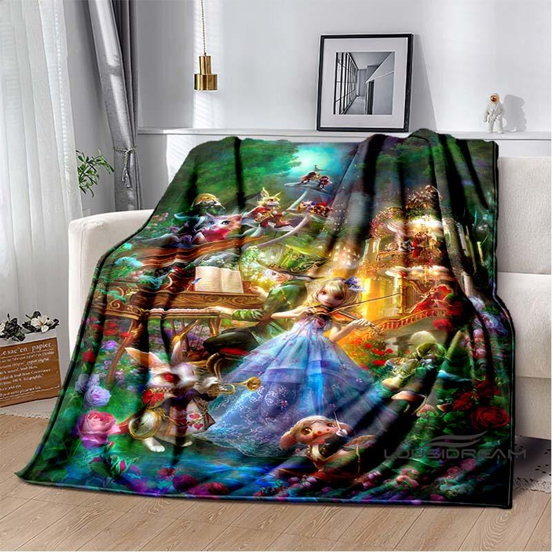 Alice in Wonderland Cartoon Print Plush Blanket, Extra Large Size, Warm and Comfortable, Suitable for Bed and Sofa Decoration.