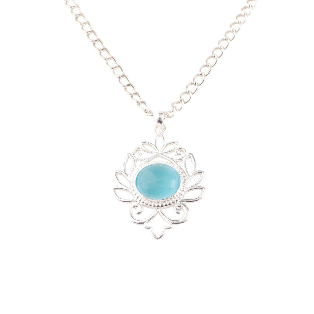 Blue Cat's Eye Gemstone 925 Sterling Silver Jewelry Handmade Oval Shape Pendant CP-1-45