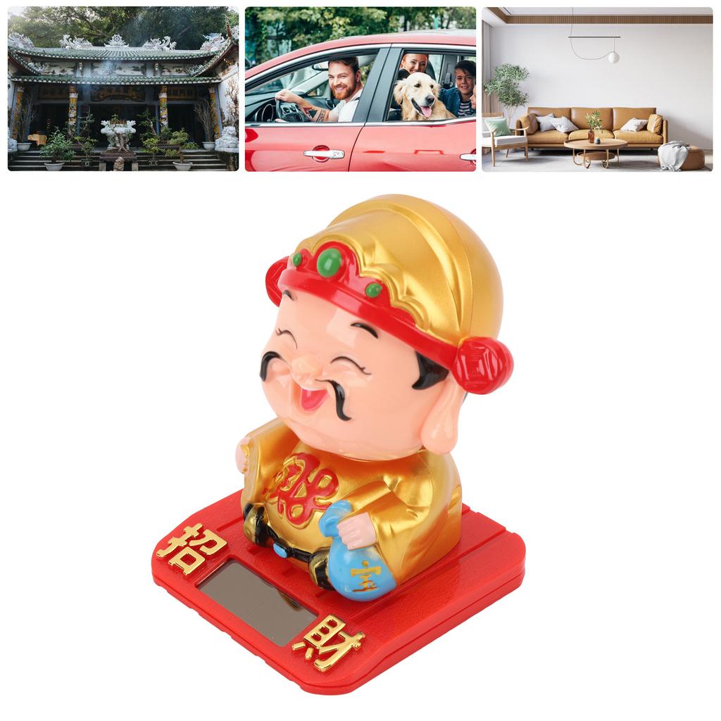 Cai Shen Statue Light Sensing Automatic Nodding Cai Shen Figurine for Car Dashboard Hotel