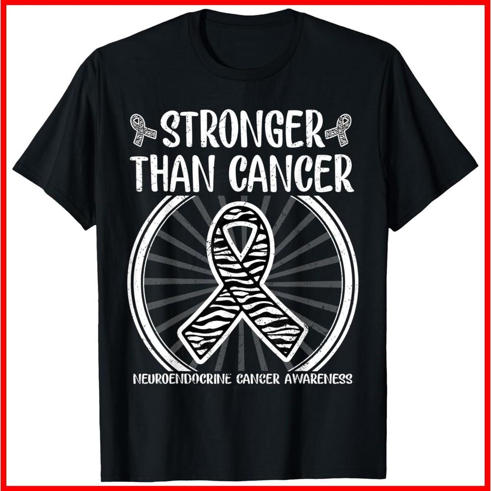 Stronger Than Cancer Neuroendocrine Awareness Zebra Ribbon Black Cotton T-Shirt Unisex T-Shirt XL