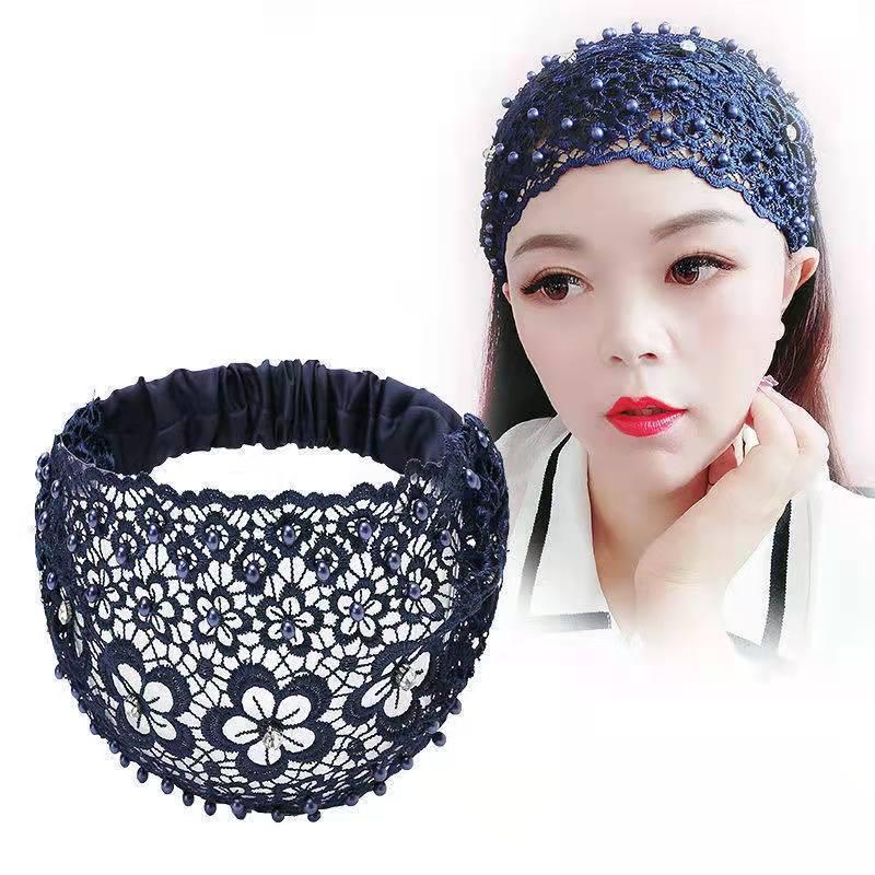 Wide Beaded Plum Blossom Non-Slip Headband - White