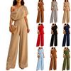 Damen One-Shoulder Jumpsuit Leinen Baumwolle Weite Hosen Ärmellos Lässig Sommer Outfit Leichtes Atmungsaktives Gewebe