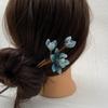 Blue Flower Hair Stick Fork Ancient Style Vintage Sandalwood Hair Clasp Cheongsam Decor Hair Bun Jewelry Chinese Headwear