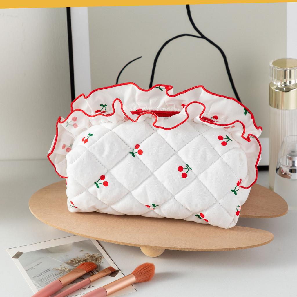Floral Cherry Cosmetic Bag With Breathable Polyester For Daily Use