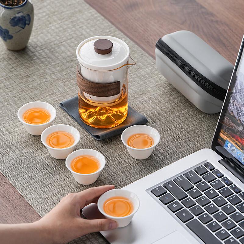 Portable Mutton Fat Jade Porcelain Travel Tea Set