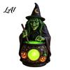 Halloween Table Centerpiece Gothic Witch Lantern Resin Tabletop Decor with Warm Glow Spooky Home Light for Shelf Desk Party Haunted House Ambiance