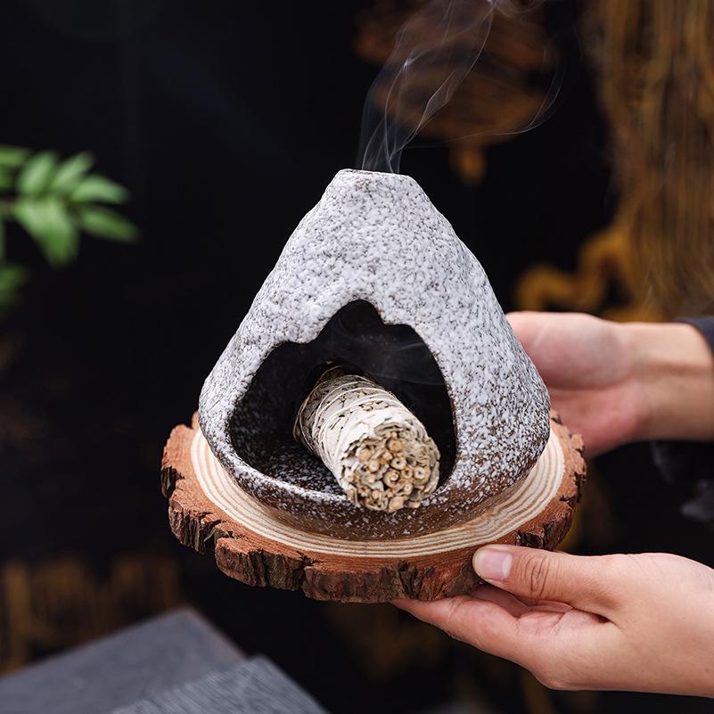 Ceramic Sage Burning Incense Burner Fireplace Ornament with Aroma Diffuser