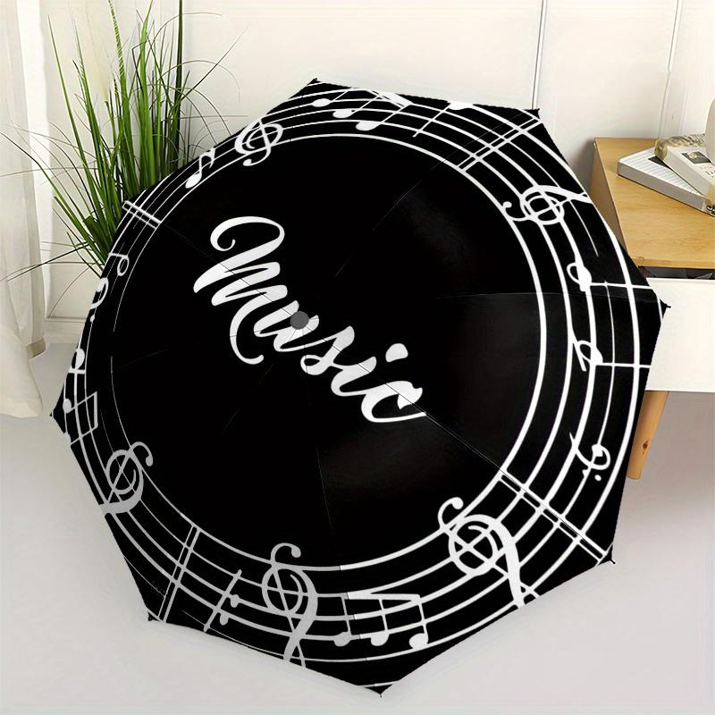 Music Notes Circular Design Wall Art Sticker DecalUmbrella, Portable 3-Fold Compact Umbrella for Men & Women Gift
