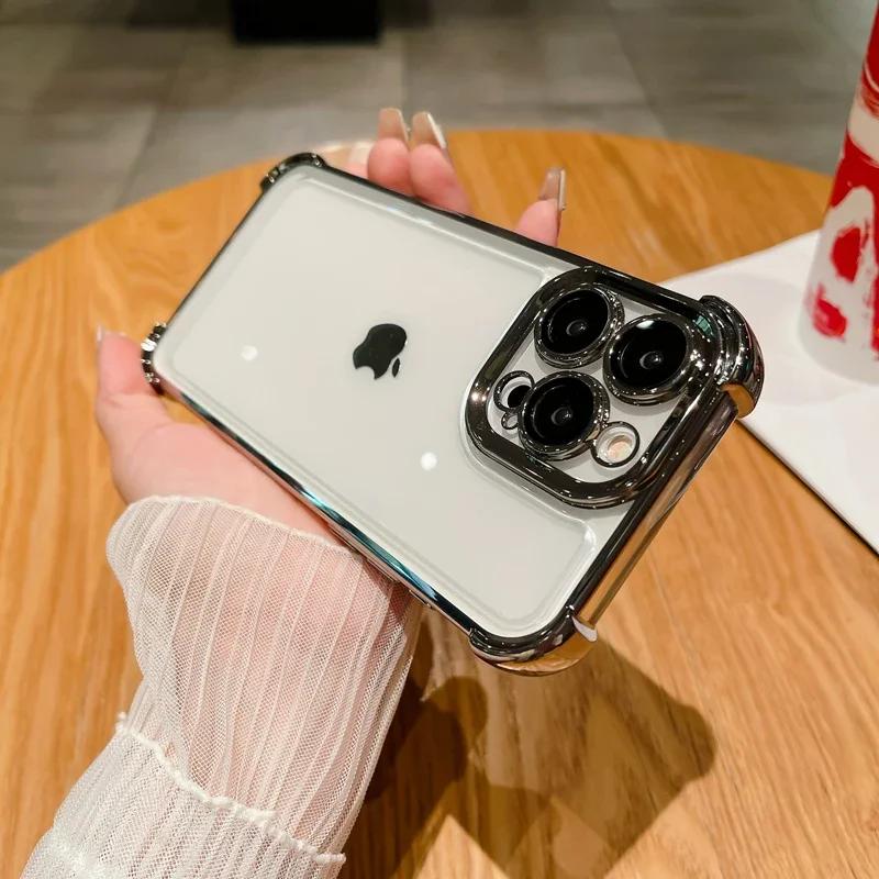 Electroplated Clear Air Bag Protection Lens Film Clear Case For  iPhone 15 14 13 12 11 Pro Max Plus XS XR Transparent Cover