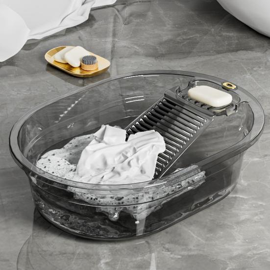 Prací lavór Protiskluzový Průhledný Design Velká Kapacita Odolný Koupelnový Mycí Lavór s Prací deskou
