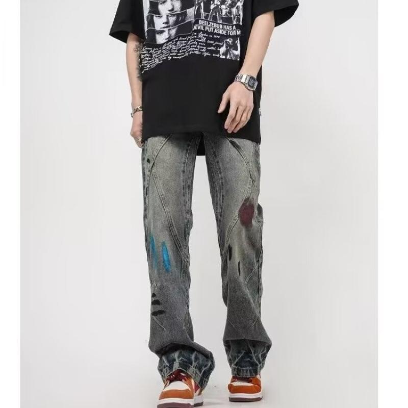 JYL Men's Straight Jeans Fashion American Washed Niche Loose Casual Denim