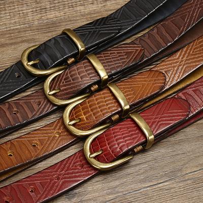 Retro Modetrend Alter Geprägter Gewaschener Gürtel Damen Leder Dornschließe Erste Schicht Rindsleder Jeansgürtel Damen